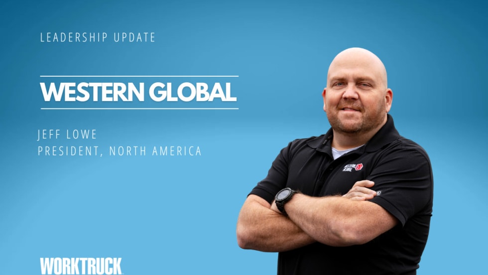 man in black shirt standing crossed arm, test that says Leadership Update, Western Global, Jeff Lowe.
