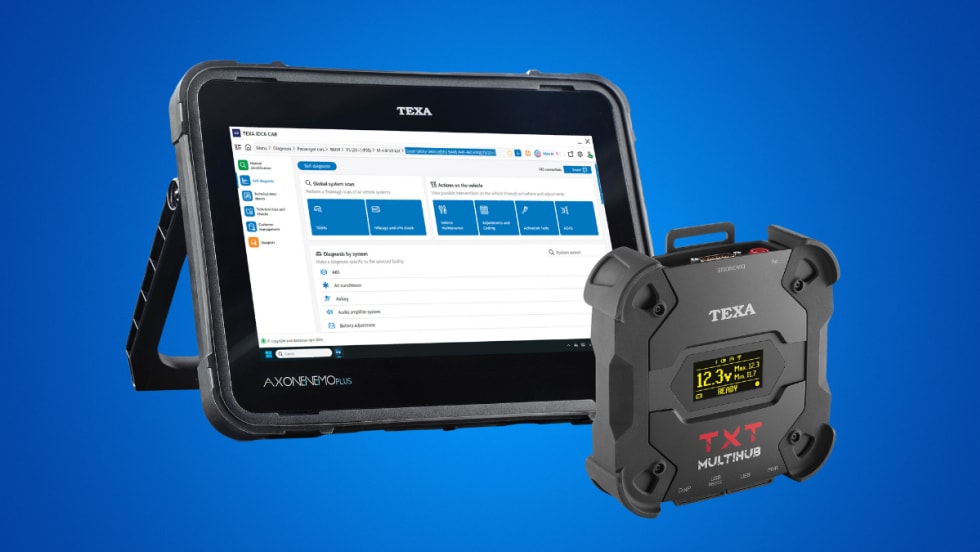 Tablet showing vehicle diagnostic software.