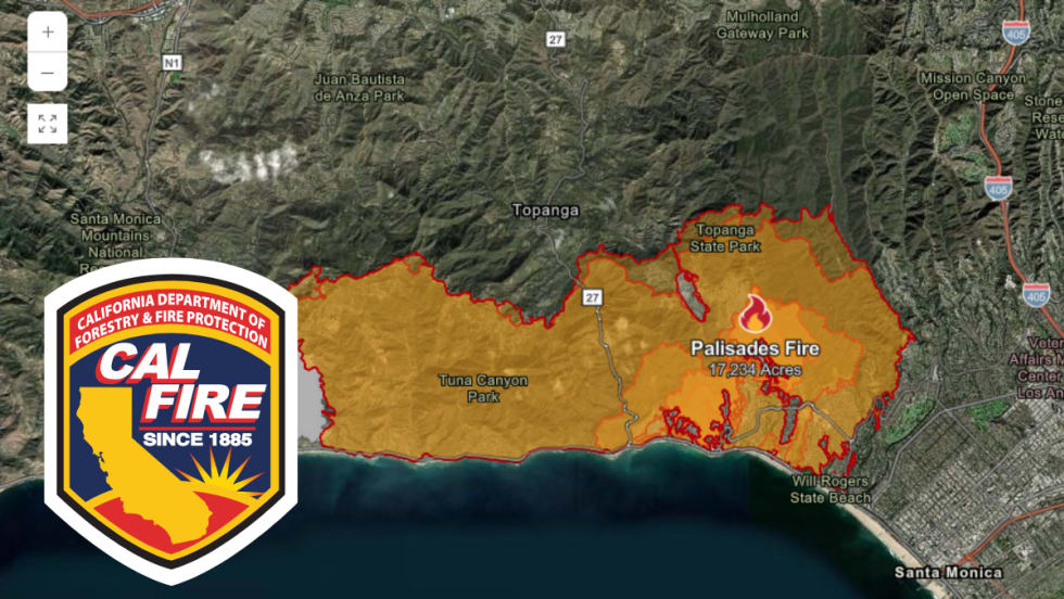 Map of the area impacted by the Palisades Fire.