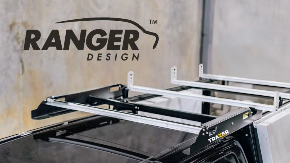 Image of truck rack, with inset logo for Ranger Design.