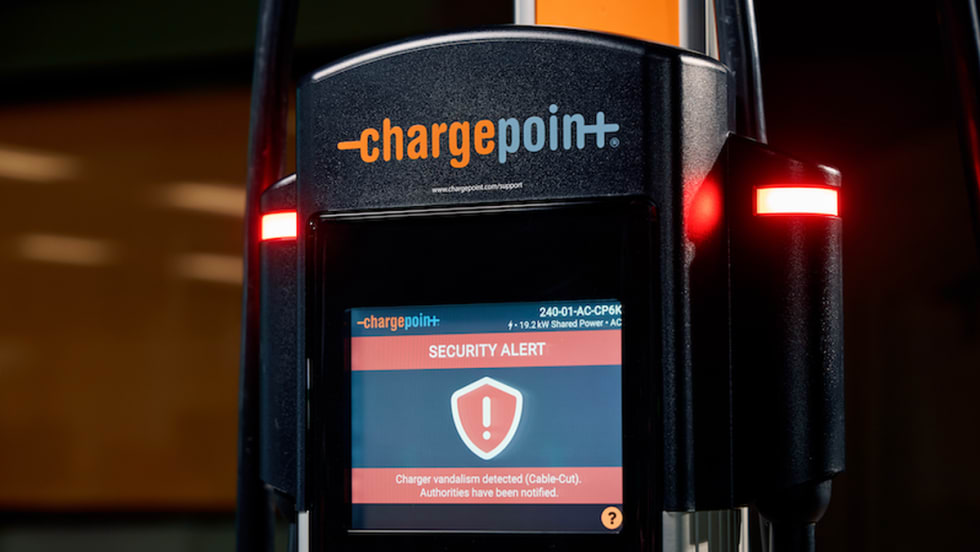 ChargePoint charger with security alert notice