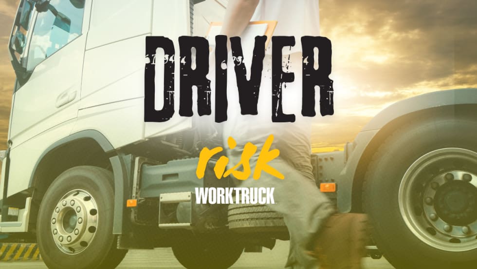 Medium-duty truck and driver with Driver Risk in text