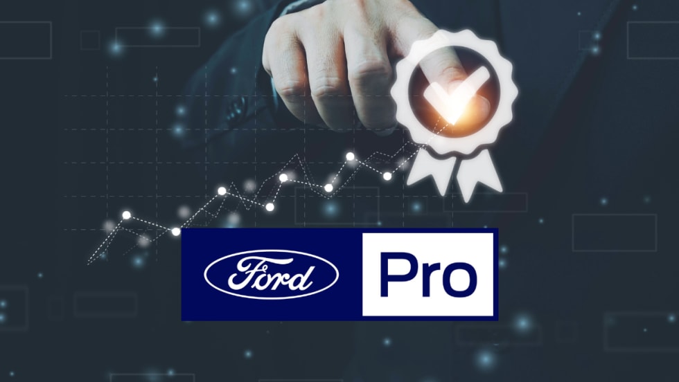 hand pointing at certification check mark with Ford Pro logo