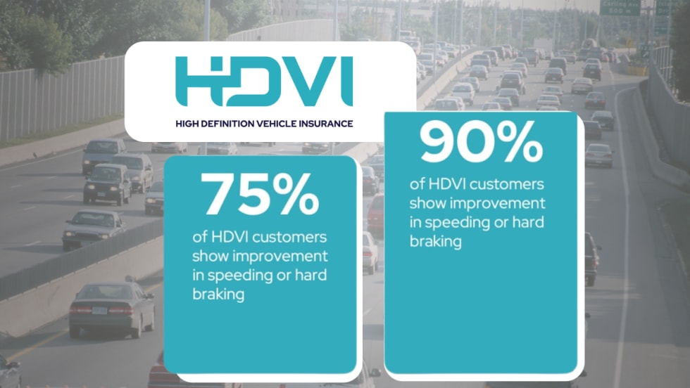 background image of text and logo for HDVI, and two info boxes in blue about how much fleets insured by HDVI improve safety.
