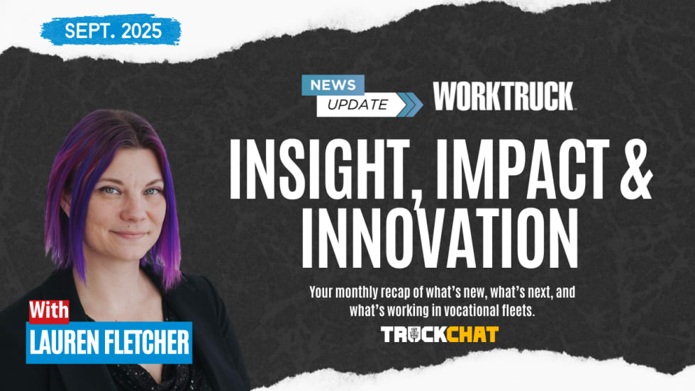 Thumbnail for Truck Chat Monthly Recap Sept. 2025 with host Lauren Fletcher. Theme: Insight, Impact & Innovation in vocational fleet news, trends, and updates.