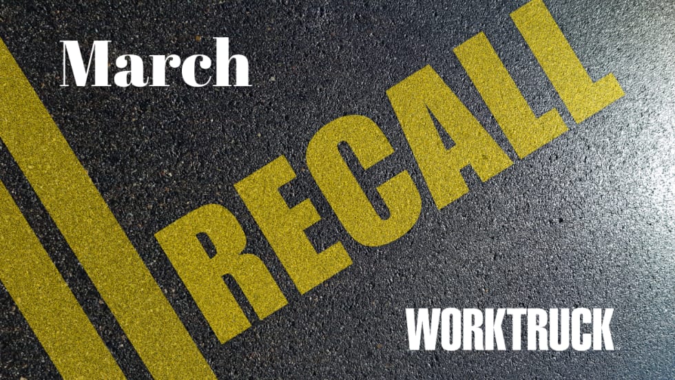 Background image of paved road with double yellow line and yellow wording that says Recall.
