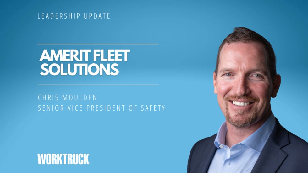 Man in business attire against a blue background and white text that says Amerit Fleet Solutions and the man's name.