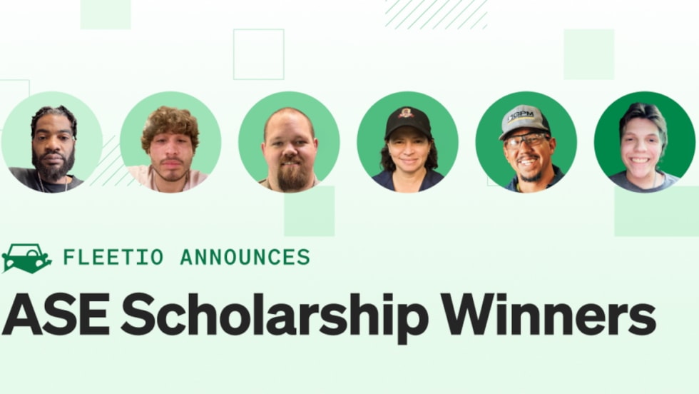 Six headshots in circles against a green background and headline for ASE Scholarship Winners.