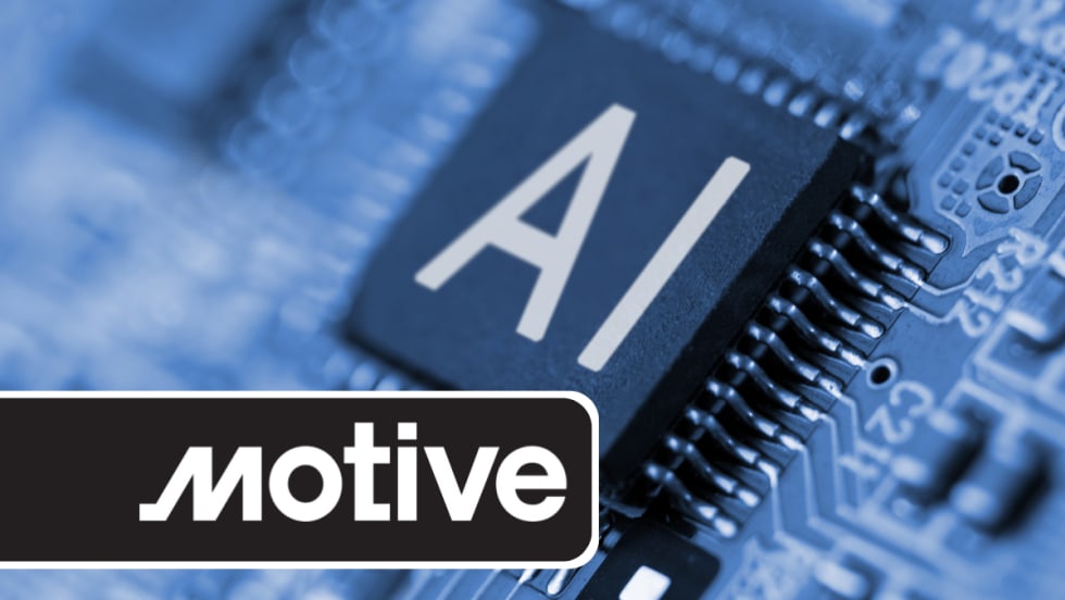 Themed bluish background with computer part marked with AI, and inset white Motive logo against a black background.