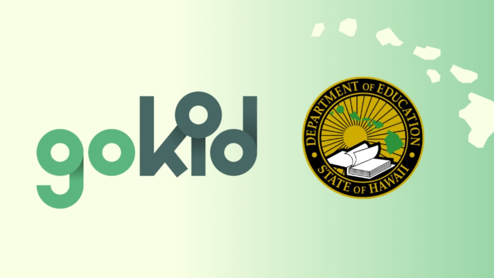 Logos of GoKid and the Hawai‘i State Department of Education on a light green background with a map outline of the Hawaiian Islands.