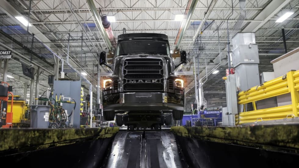 A Mack Pioneer highway truck on the production line at the Lehigh Valley Operations facility.