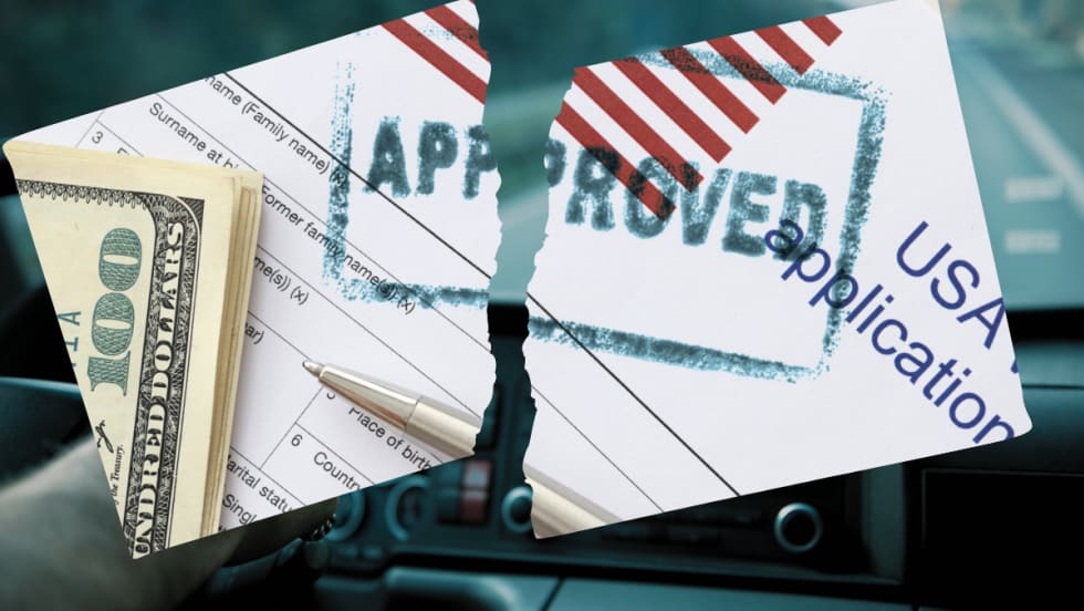 Illustration of approved visa torn in two