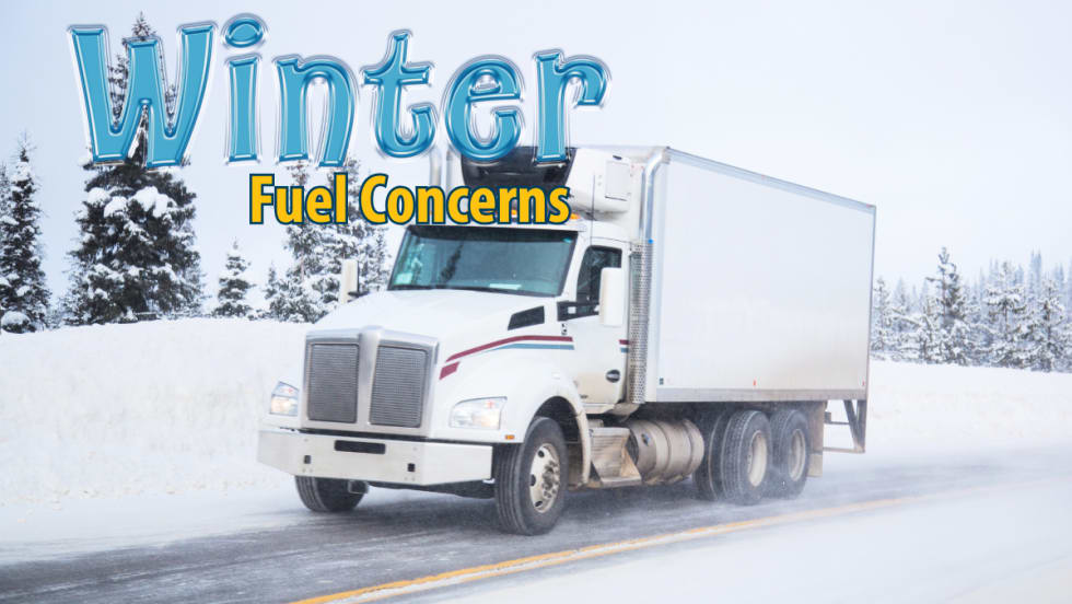 Truck driving on a snowy road with headline Winter Fuel Concerns.