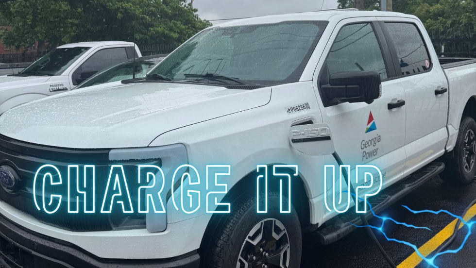 Ford F-150 Lightning from Georgia Power fleet used in Ford Pro pilot program testing smart charging for cost savings and grid efficiency.