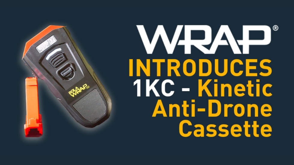 WRAP 1KC Kinetic Anti-Drone Cassette device in black and orange