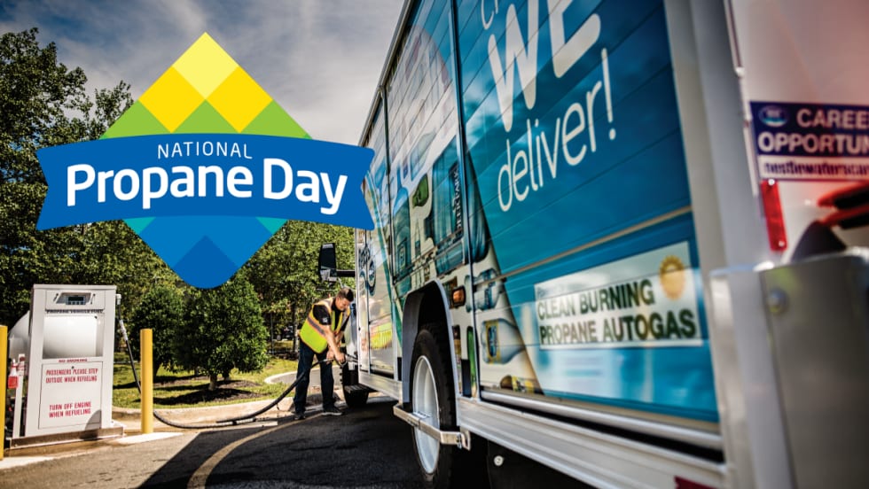 National propane day logo on top of propane powered work truck image