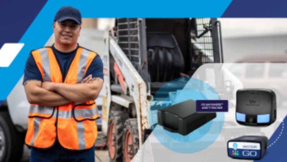 Transportation industry worker in safety vest and inset telematics devices.