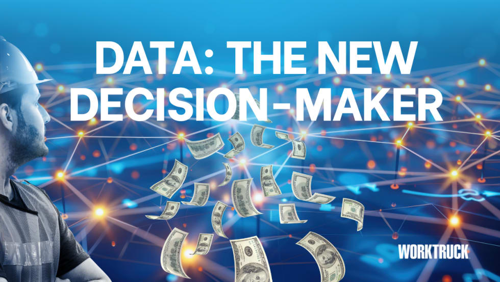 A fleet professional looks toward a glowing digital network as dollar bills float upward, symbolizing how data, technology, and analytics drive smarter fleet remarketing and resale decisions.
