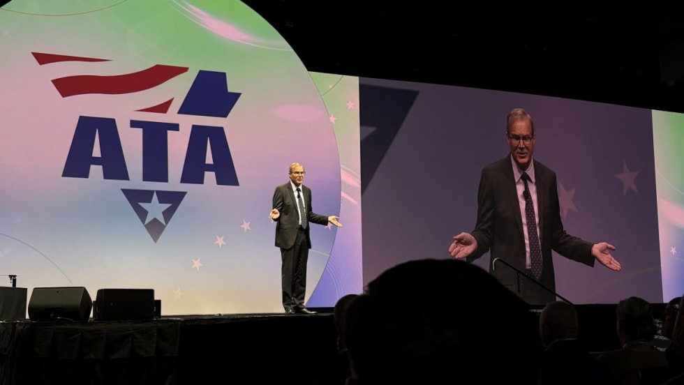 Photo of ATA's Chris Spear on stage speaking