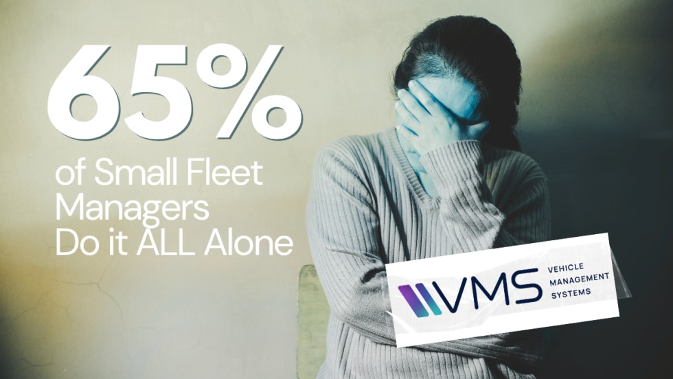 A stressed person covers their face, illustrating that 65% of small fleet managers handle all operations alone, according to a Vehicle Management Systems (VMS) survey.