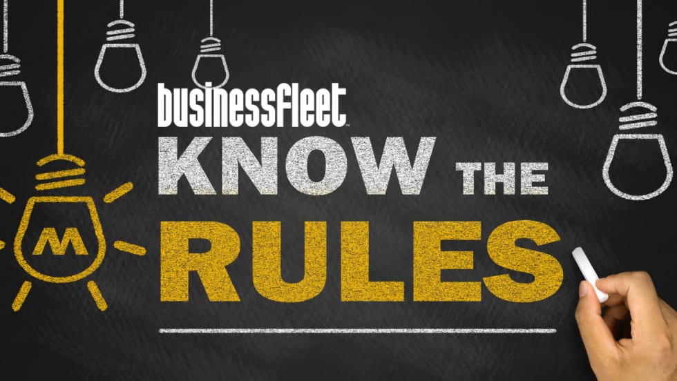 Chalkboard graphic with “Business Fleet Know the Rules” highlighting key principles small fleet managers should follow in 2026.