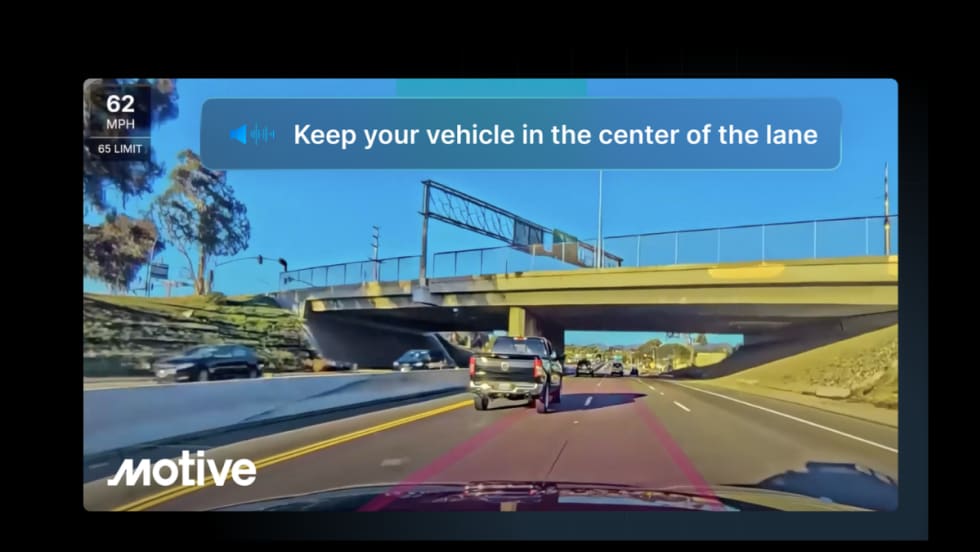 Dashcam view forward looking with a red box and alert that the driver is swerving. 