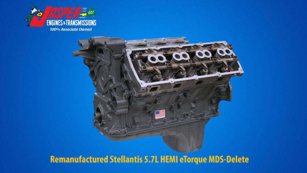 Image of a diesel image against a blue background and logo for Jasper Engines & Transmissions.