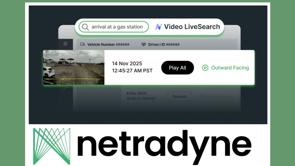 Background image of pop up of AI search, with Netradyne logo.