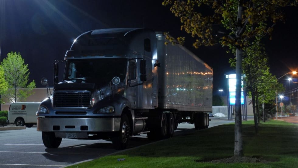 Truck parked at night