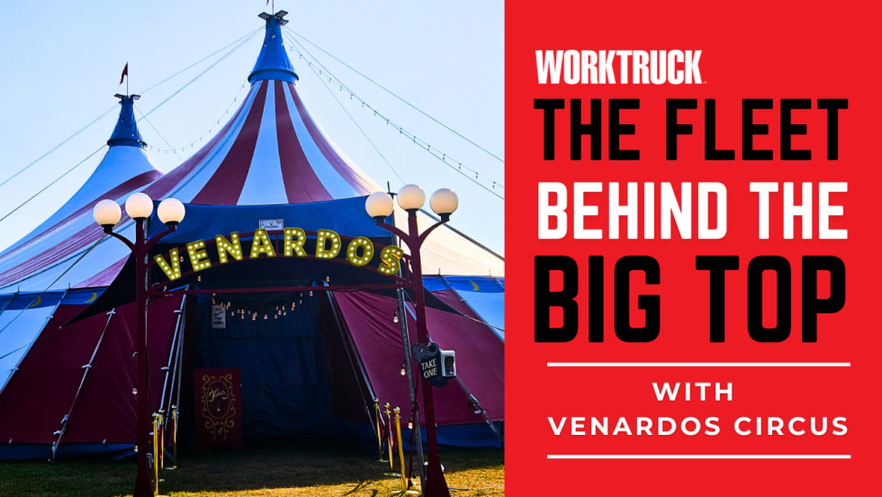Work Truck graphic showing the Venardos Circus big top tent with the headline “The Fleet Behind the Big Top.”