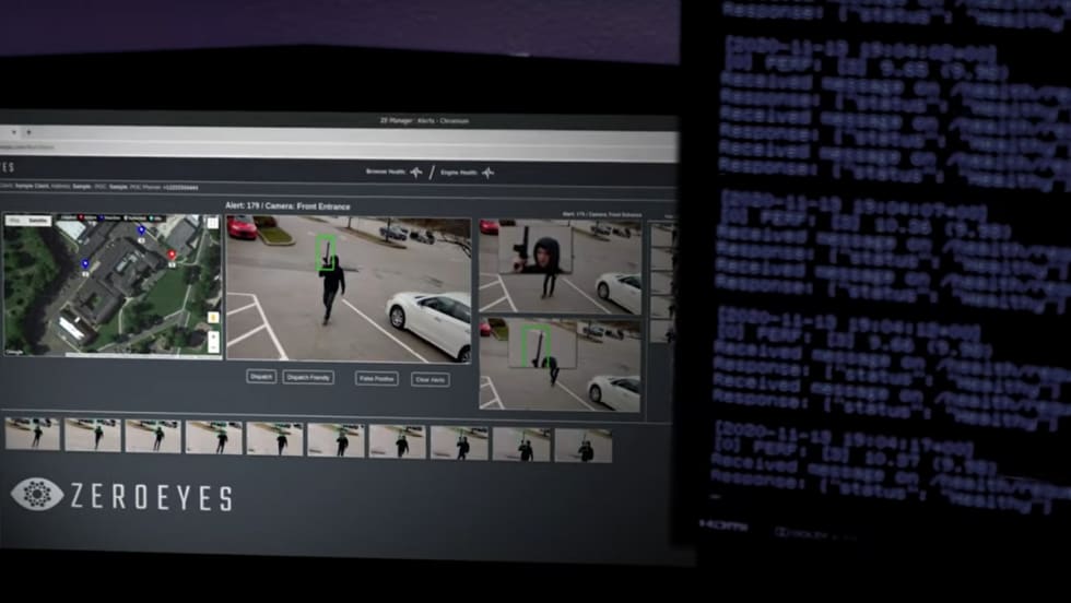 Screenshot image of gun detection software showing images of firearm detections.