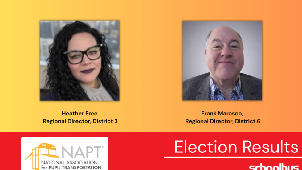 Headshots of Heather Free, Regional Director for NAPT Region 3, and Frank Marasco, Regional Director for NAPT Region 6, displayed with NAPT election results graphic.