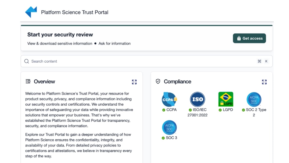 Computer screenshot of a safety and compliance application on a computer screen.