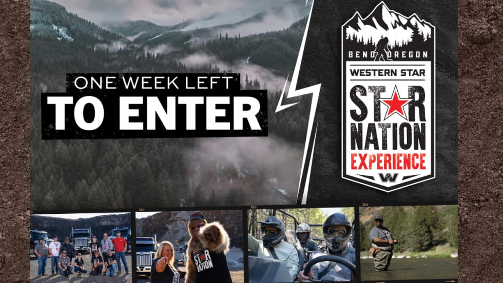 Image of mountains and multiple small images of truck drivers, headline Last Week to Enter and logo for Star National Experience.