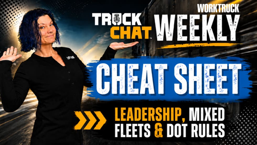 YouTube thumbnail featuring Lauren Fletcher beside a moving truck graphic with bold text reading “Truck Chat Weekly Cheat Sheet” and “Leadership, Mixed Fleets & DOT Rules.”