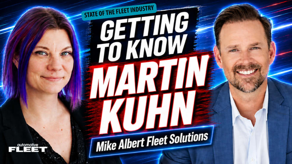 YouTube thumbnail featuring a Lauren Fletcher and Martin Kuhn against a dark blue background, with the text “Getting to Know Martin Kuhn” and “Mike Albert Fleet Solutions.”