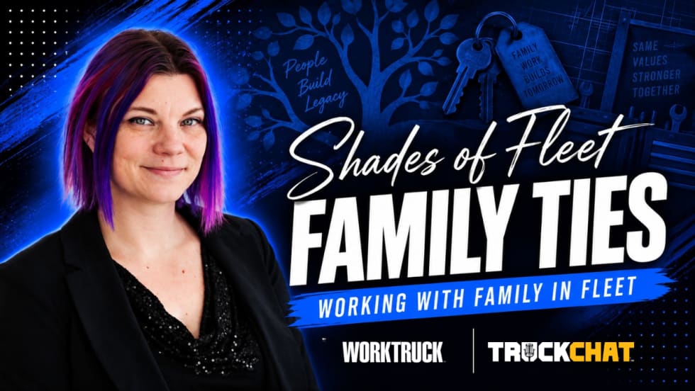 Shades of Fleet “Family Ties” thumbnail with Lauren Fletcher, a family tree graphic, keys, and Work Truck branding.