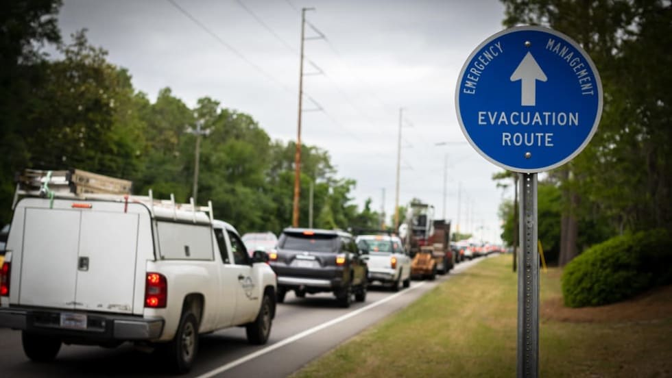 Cars in traffic going to Evacuation Route