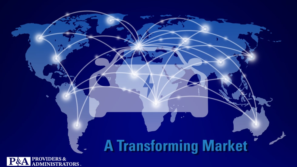 blue background, map of the world with connecting lights and an electric vehicle emblem in the middle