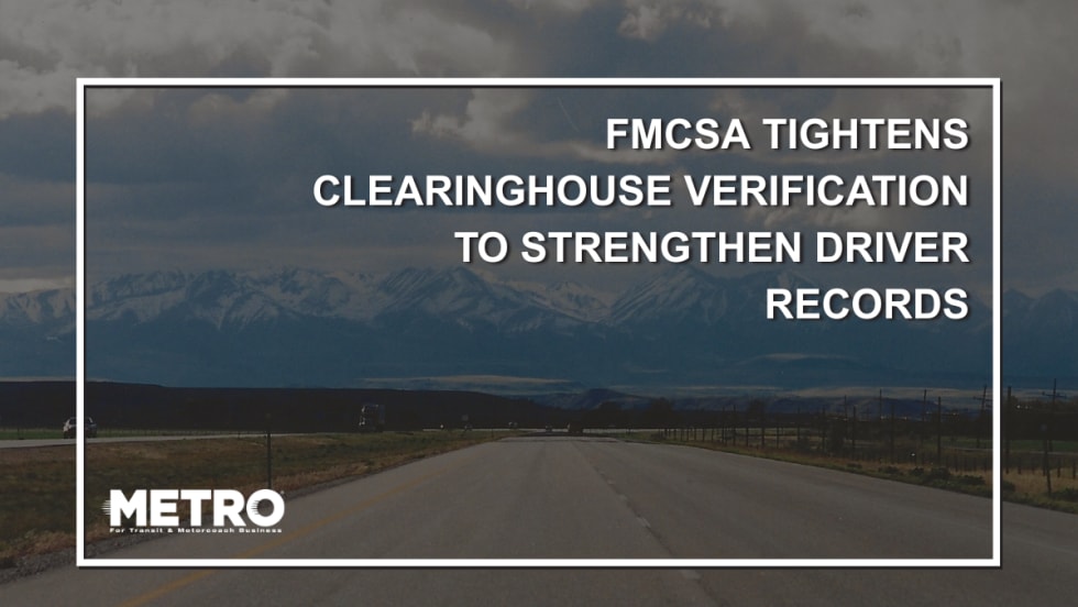 A expanse of highway in Colorado with text reading "FMCSA Tightens Clearinghouse Verification to Strengthen Driver Records."