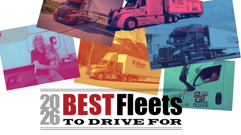 Illustration with photos from some of the 2026 Best Fleets to Drive For honorees