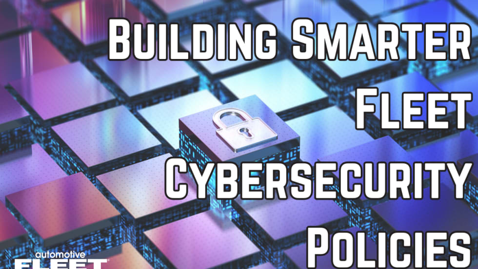 Futuristic background with Building Smarter Fleet Cybersecurity Policies overlay
