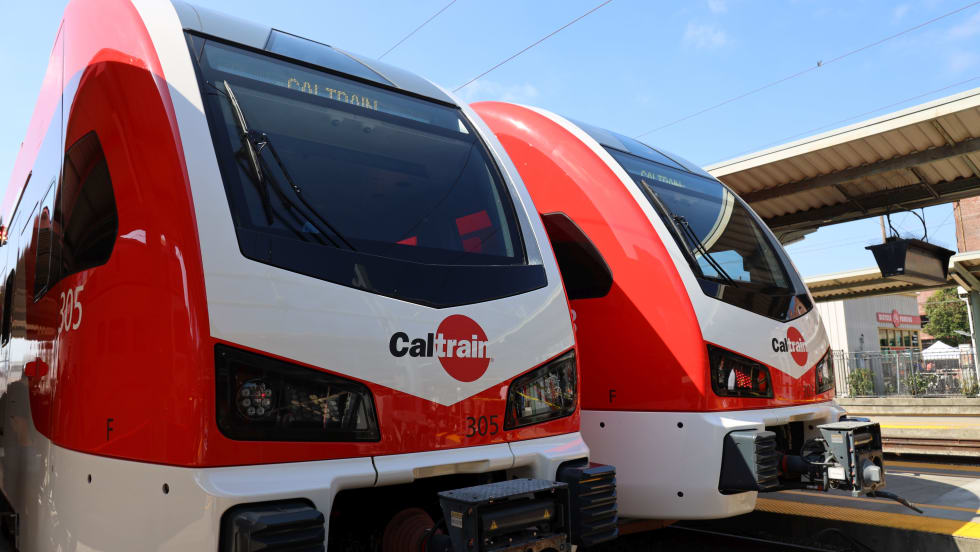 Caltrain trains on tracks