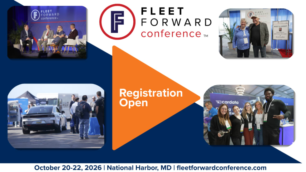 Collage of Fleet Forward Conference photos and Registration Open wording