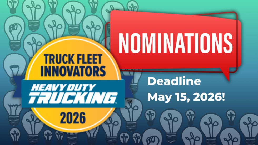 Graphic with light bulbs, HDT Truck Fleet Innovators logo, and the word Nominations