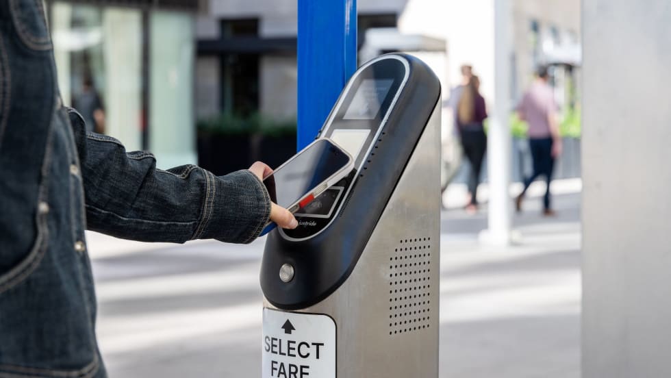 Denver RTD riders using Tap-n-Ride fare payment system.