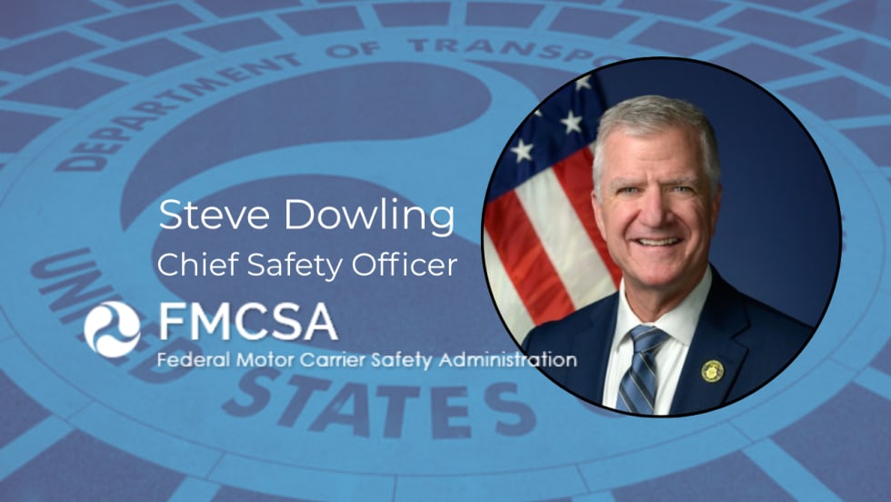 Graphic with DOT seal in background and photo of Steve Downling