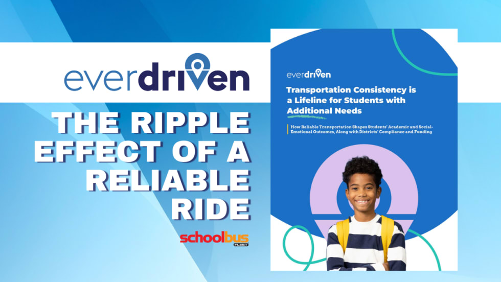 A blue and white graphic with text reading "The Ripple Effect of a Reliable Ride."