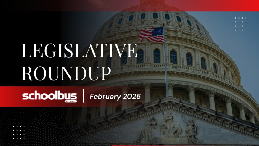 A red and black graphic with an image of the capitol building and text reading "Legislative Roundup | February 2026."