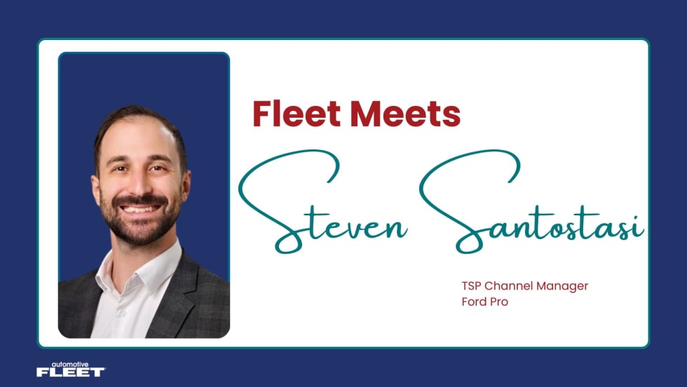 A graphic with Ford Pro's Steven Sanstostasi's headshot on it representing the Fleet Meets series.